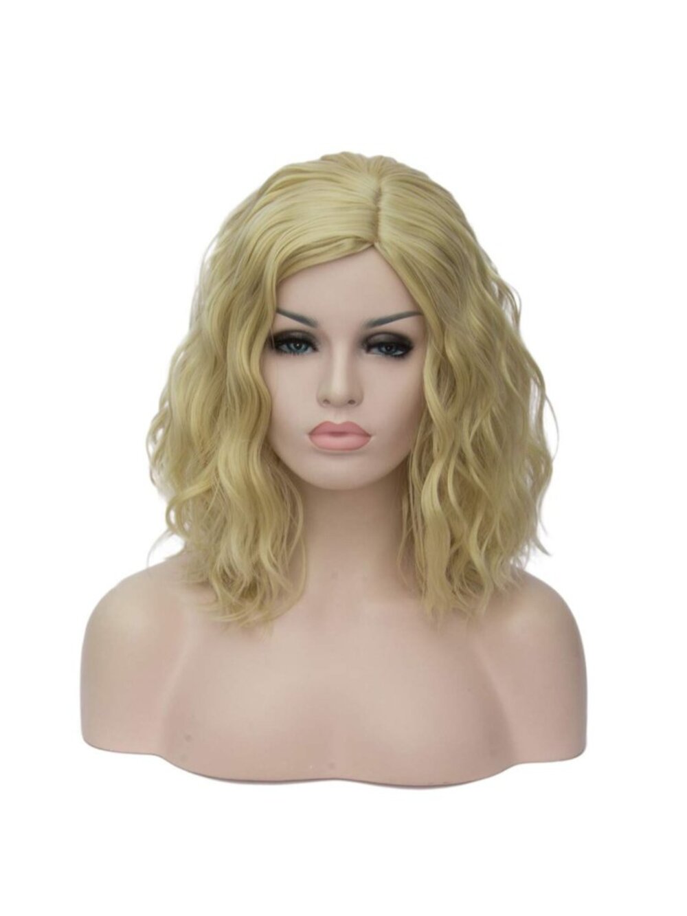 Women Blonde Heat Resistant Wavy Curly Cosplay Halloween Bob Party Wig